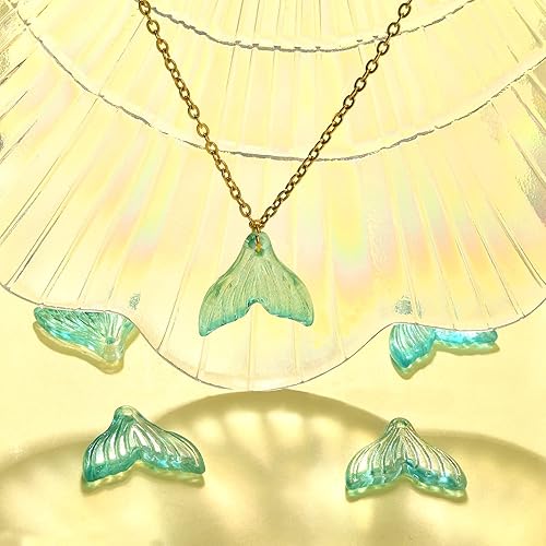 Miniatura 6 de LiQunSweet 100 colgantes con forma de cola de pez sirena y ballena de cristal, con forma de cola de pescado, vida marina, con polvo de purpurina