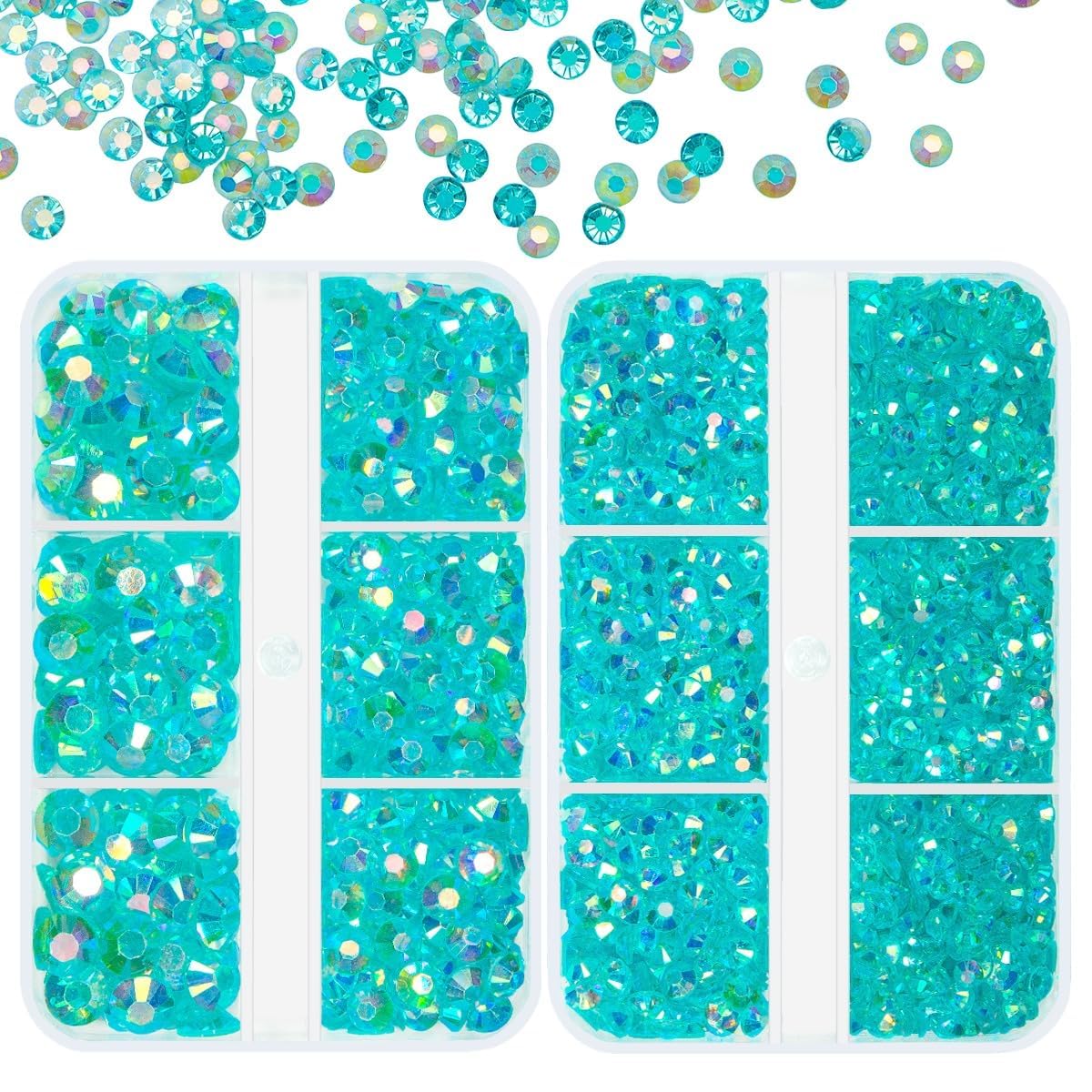 qiipii Transparent Aquamarine AB Resin Rhinestones for Crafting Lake Blue Flatback Jelly Stones 3mm 4mm 5mm 6mm Water Blue Diamonds Crystals Gems