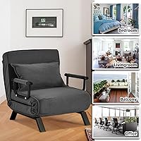 Vista 48 de Sillón convertible para cama, sillón tapizado de tres pliegues con almohada, sofá plegable de ocio con respaldo ajustable de 6 ángulos, cama