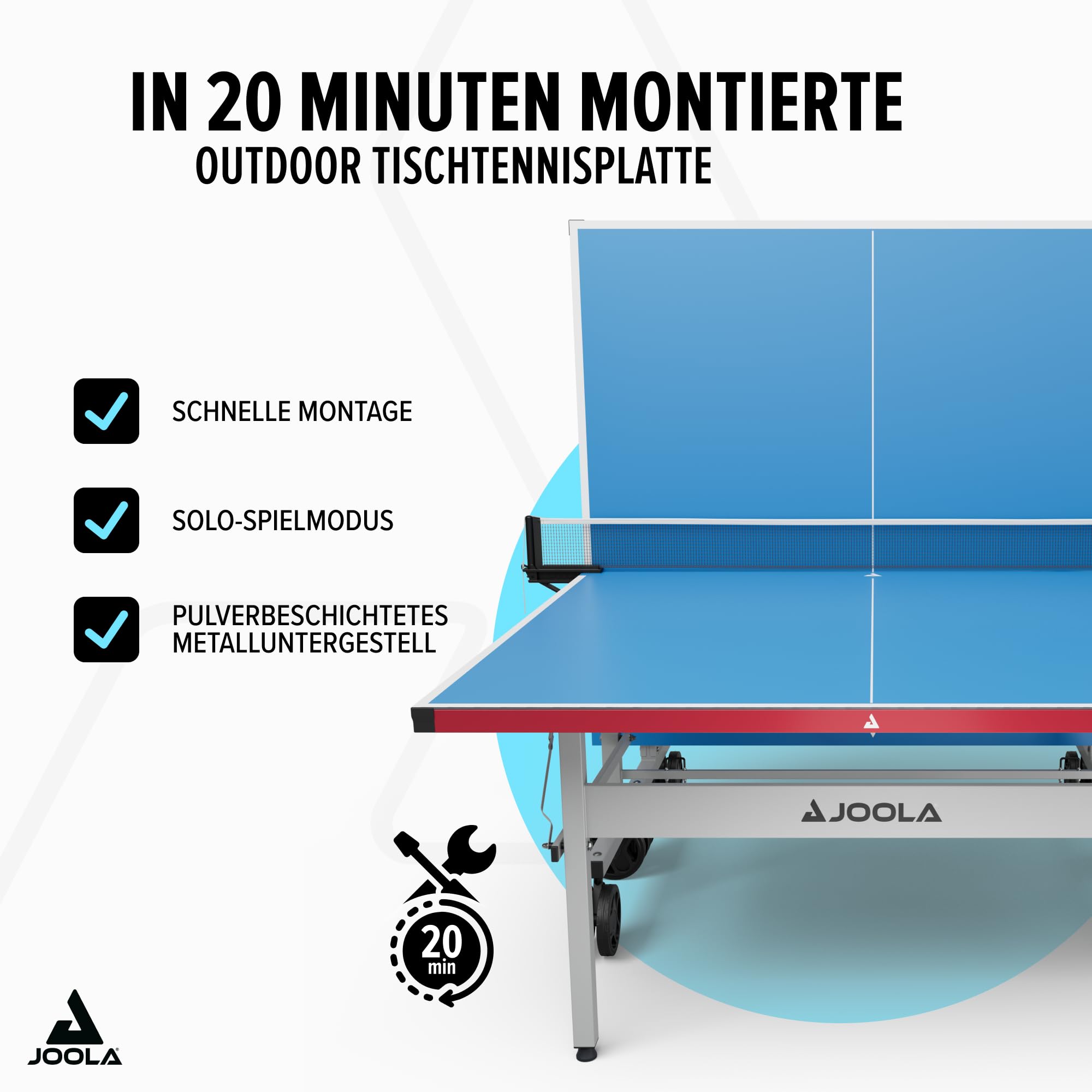 JOOLA Tischtennistisch, Profi Outdoor Tischtennisplatte, Wetterfest - 6 mm Aluminium-Kunststoffverbundoberfläche - Einklappbares Untergestell, inklusive Tischtennisnetz