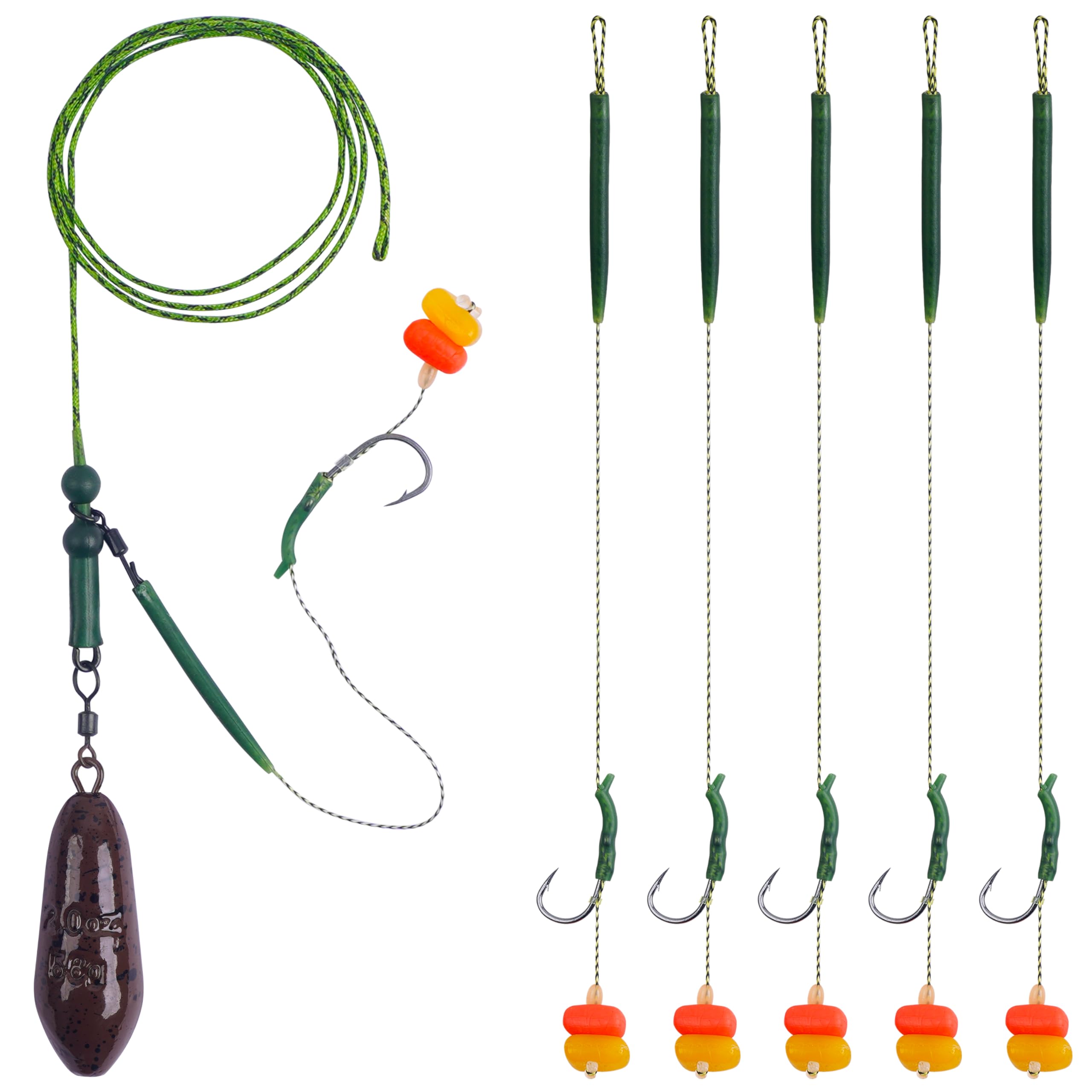 OROOTL Carp Fishing Rigs Kit, Carp Hair Rigs with Coated Sinker Weight Quick Change Rolling Swivel Hooks Corn Bait Sleeves Boilie Leader Fishing