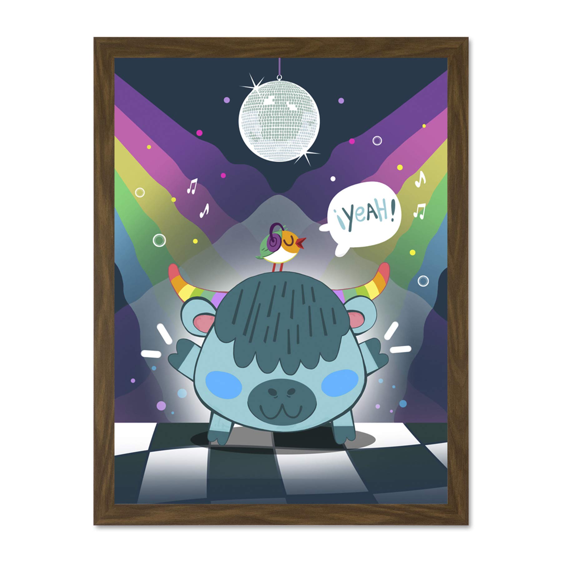 Wee Blue Coo Kawaii Cow Disco Party Large Framed Art Print Wall Poster 18x24 inch