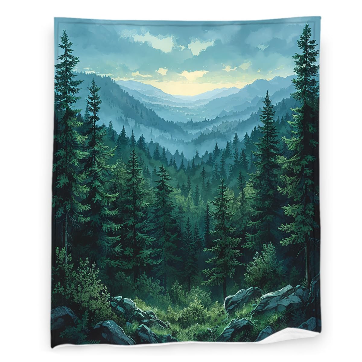 Nature Forest 60" x 80" Forest Green Fog Magic Pine Tree Super Soft Bedding Fleece Throw Blanket Luxury Bed Blanket Sofa Living Room Bedroom Warm