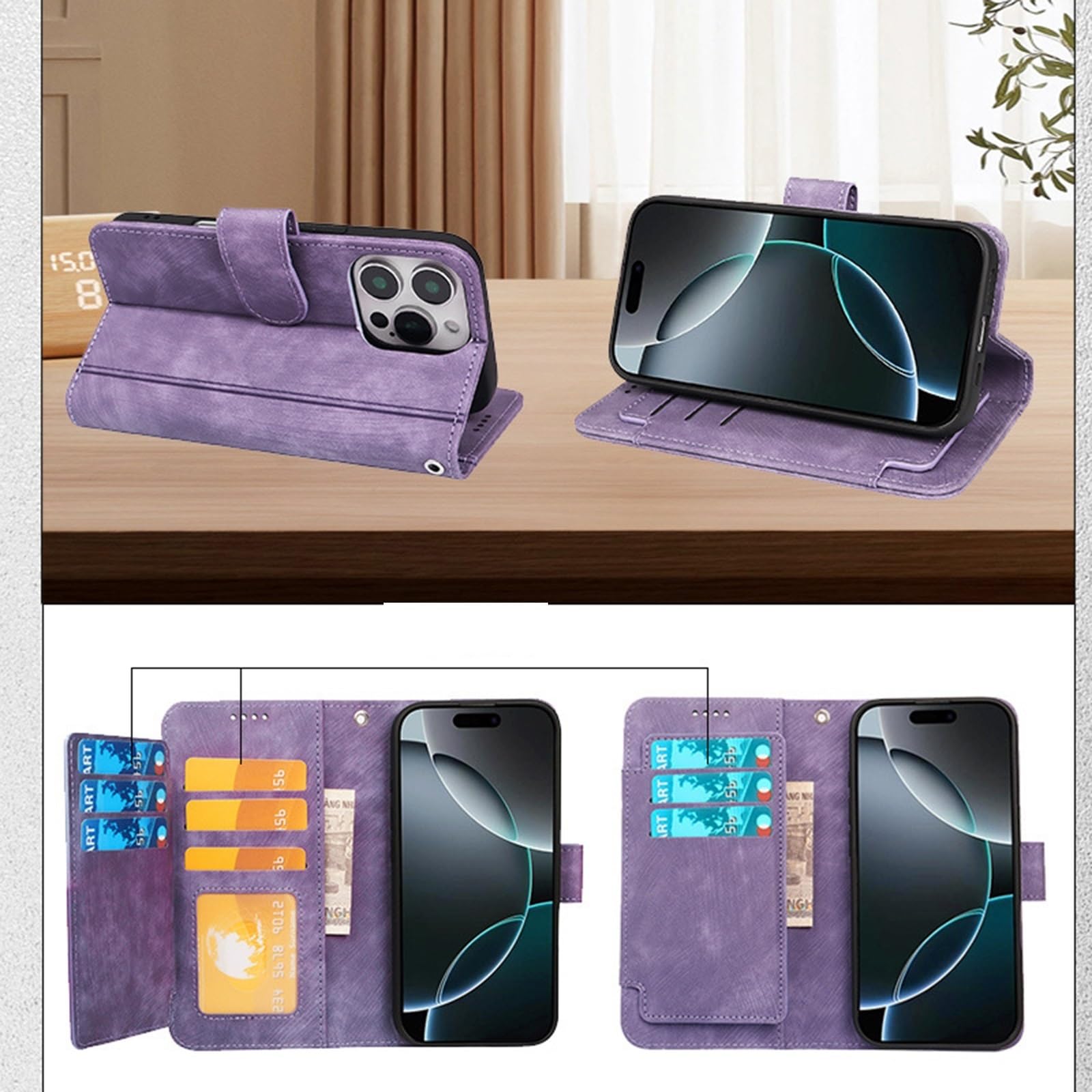 Etui na iPhone 16/16 Plus/16 Pro/16 Pro Max, etui z magnetyczną klamrą z klapką i przegródkami na karty etui na telefon komórkowy (brązowy, 16)