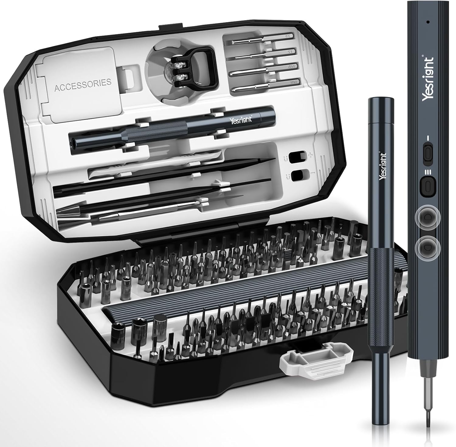 Mini Electric Screwdriver 155 in 1 Small Precision Screwdrivers Set Max 5 N.m Cordless Screwdriver with 3 Torque Settings 140 S2 Magnetic Bits, Repair Tool Set for Phone Computer Watch Drones