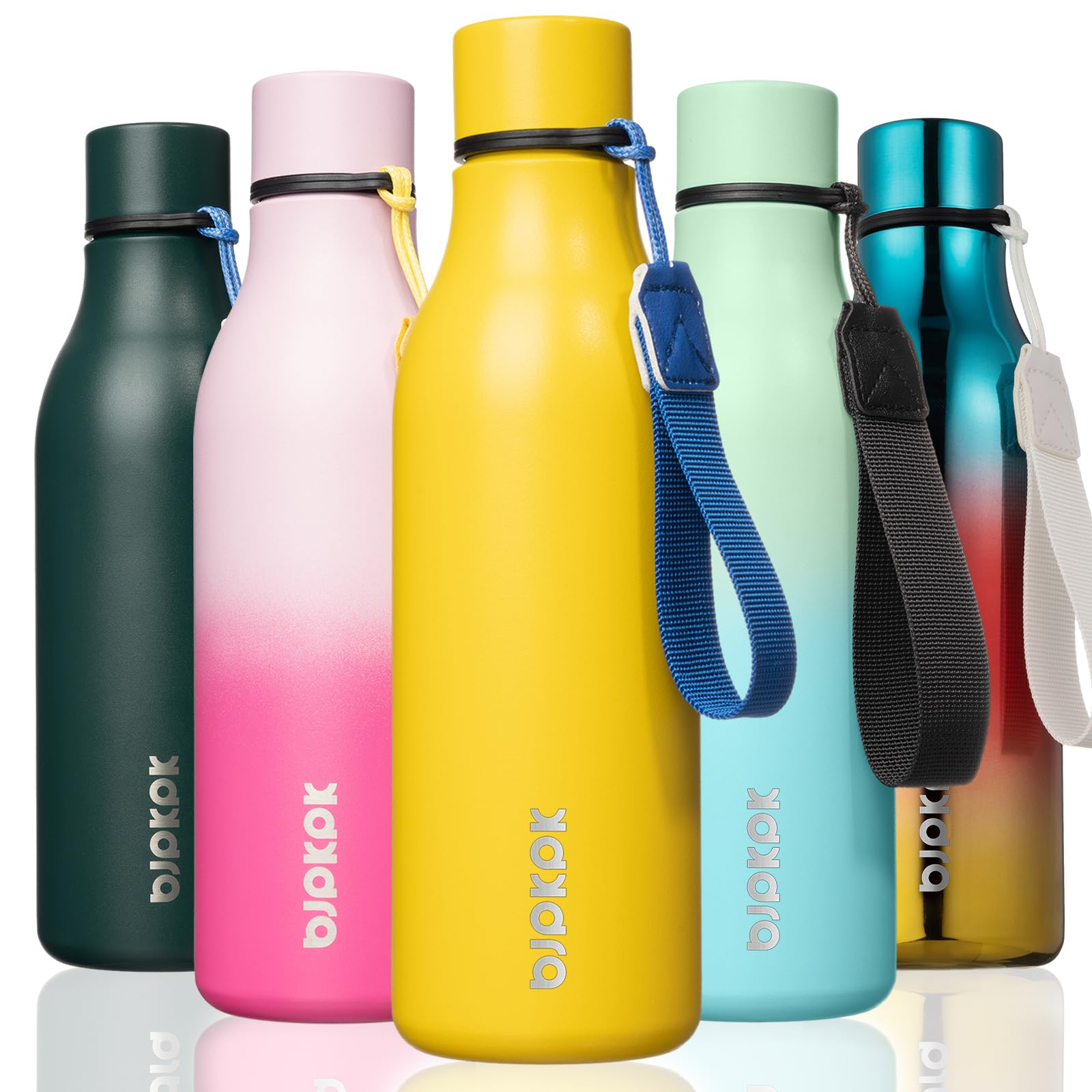 BJPKPK 18oz Insulated Water Bottle, Stainless Steel Bottle with Carry Strap | Keep Cold &amp; Hot Vacuum Insulation, Leak-Proof BPA-Free Design, Slim Bottle Fits Most Cup Holders for Gym, Office &amp; Travel