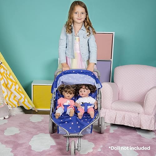 Vista 14 de Adora Zig Zag Twin Jogger - cochecito doble para muñeca para nuestros pequeños trotadores Azul