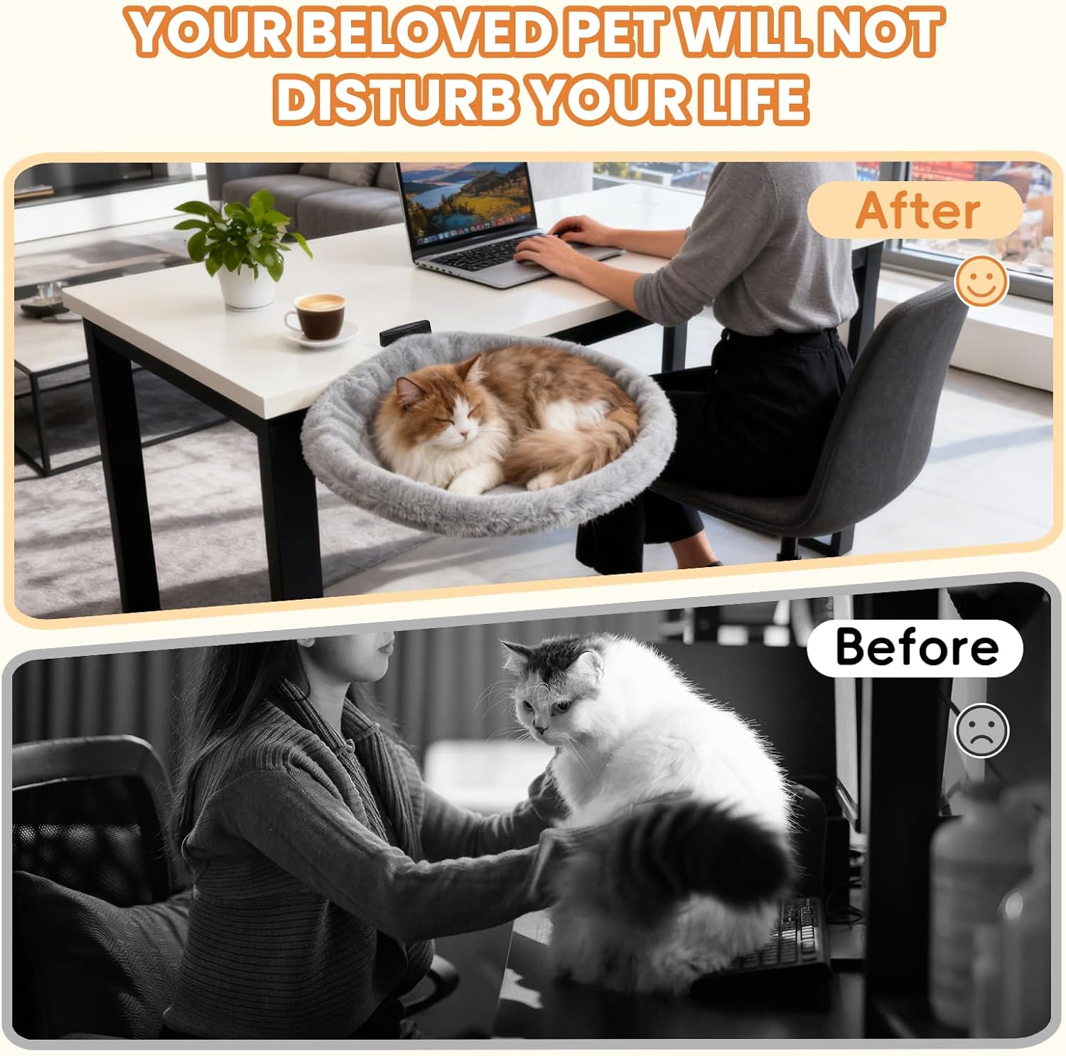 Cat Desk Bed - 360-Degree Rotation Cat Desk Hammock & Space-Saving Semi-Circular Cats Bed, Soft Faux Rabbit Fur Material, Suitable for Various Desktops, Diameter 42cm (X-Large)