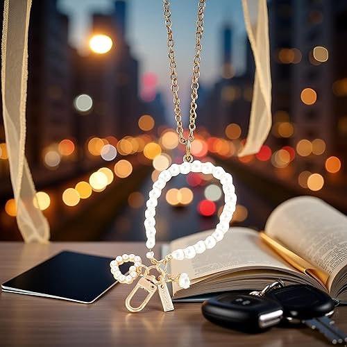 Miniatura 6 de JJLFresheners Cadena de perlas de imitación para mujer, llavero de coche dorado, mochila con colgante de llave, accesorios para llavero, regalo de