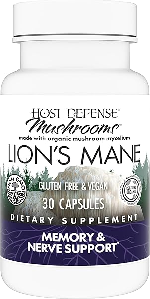 Host Defense Mushrooms Lion's Mane - Brain Health Support Supplement for Focus & Memory Function - Immune & Nervous System Support Supplement- 30 Capsules