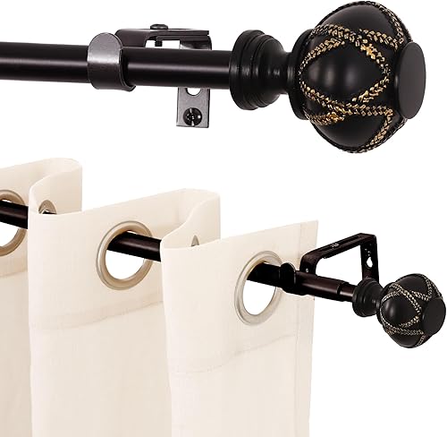 Miniatura 8 de Turquoize Paquete de 2 barras de cortina para ventanas de 30 a 48 pulgadas, barras de cortina ajustables para dormitorio con líneas doradas, remates