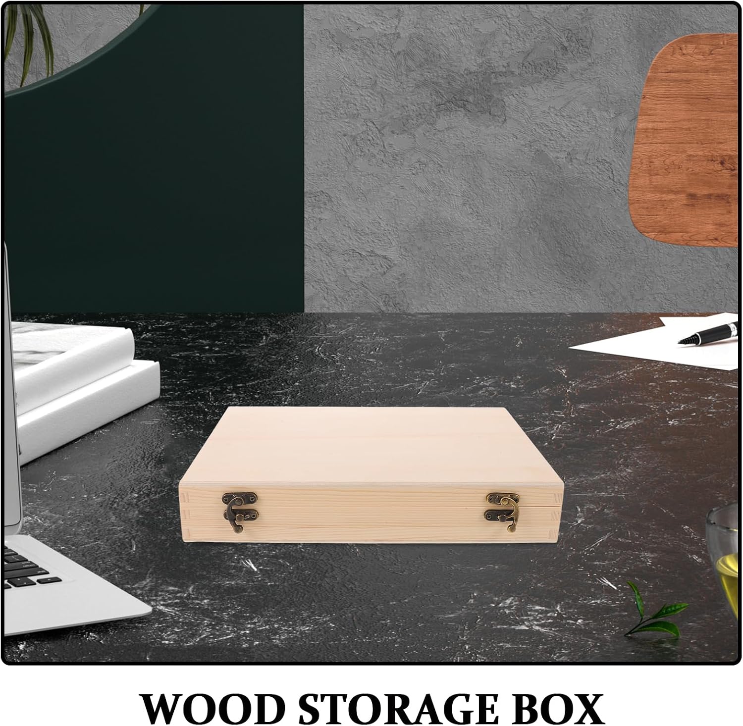 LUOZZY Unfinished Wooden Photo Album Box with Hinged Lid and Front Clasp for Diy Crafts Art Jewelry Storage 30x20x5CM