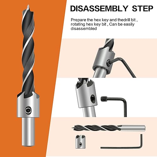 Miniatura 4 de Juego de brocas avellanadas, 7 brocas cónicas M2 HSS, con vástago hexagonal de 14 de pulgada de cambio rápido y llave Allen, juego de fregaderos de