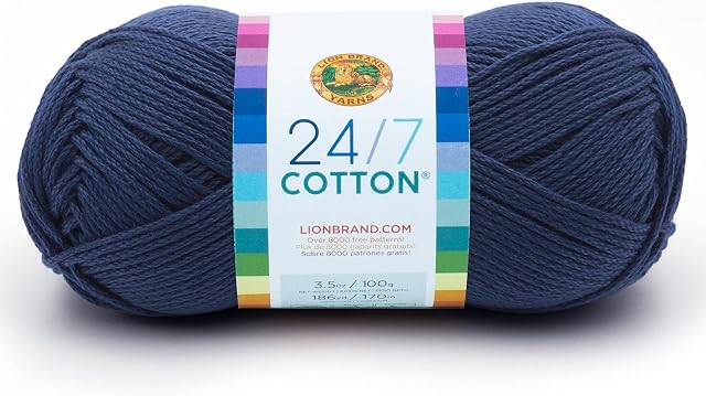 Lion Brand Company Cotton Yarn, Navy,15.24x6.35x6.35 cm