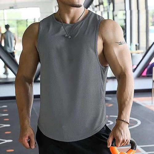 Miniatura 2 de Ymosrh Camiseta sin mangas para hombre, de secado rápido, para entrenamiento, gimnasio, musculación, fisicoculturismo, sin mangas, camiseta sin