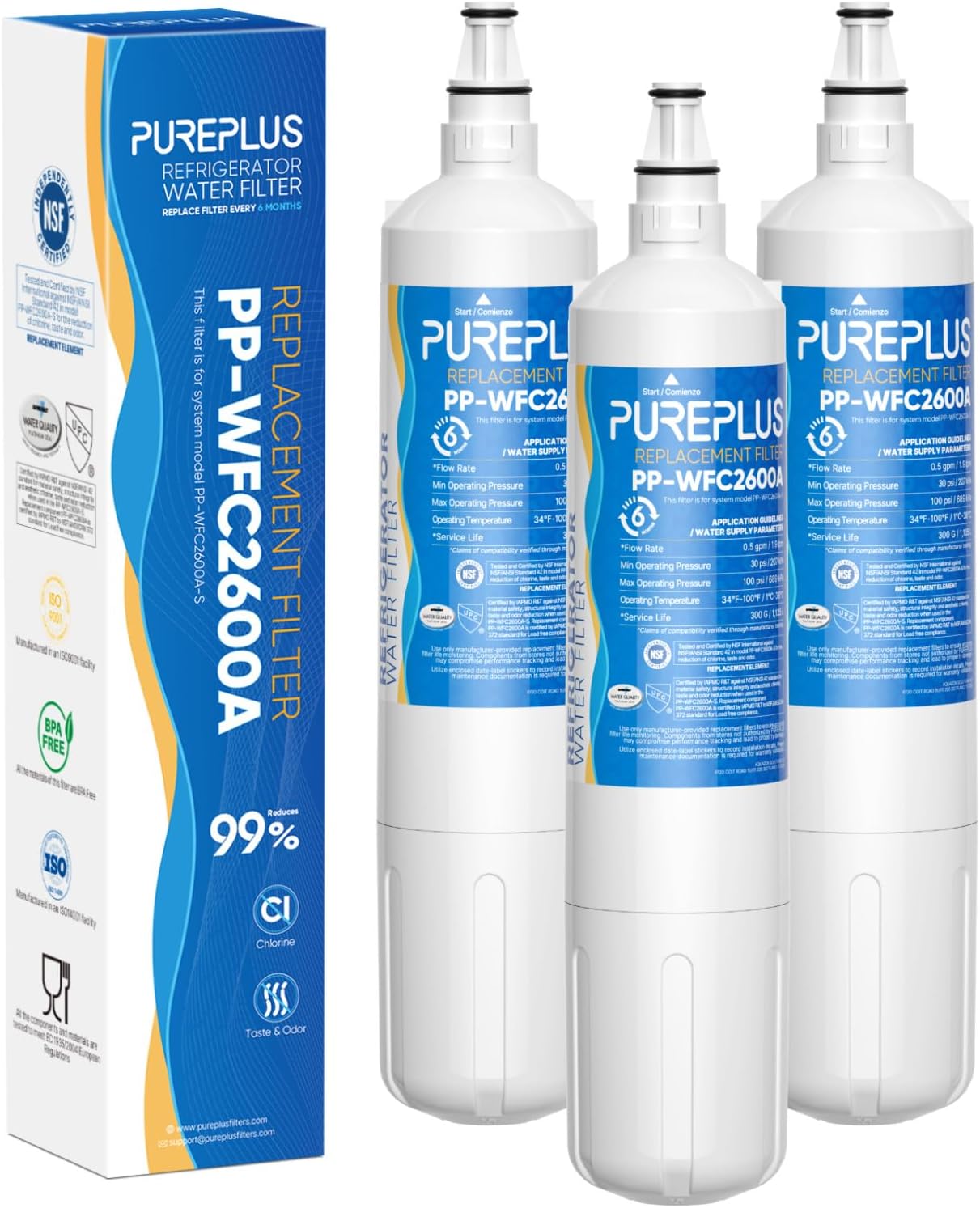 PUREPLUS 4204490 Replacement For Sub Zero, Sub-Zero 4204490, 4290510 Refrigerator Water Filter, 3 Pack