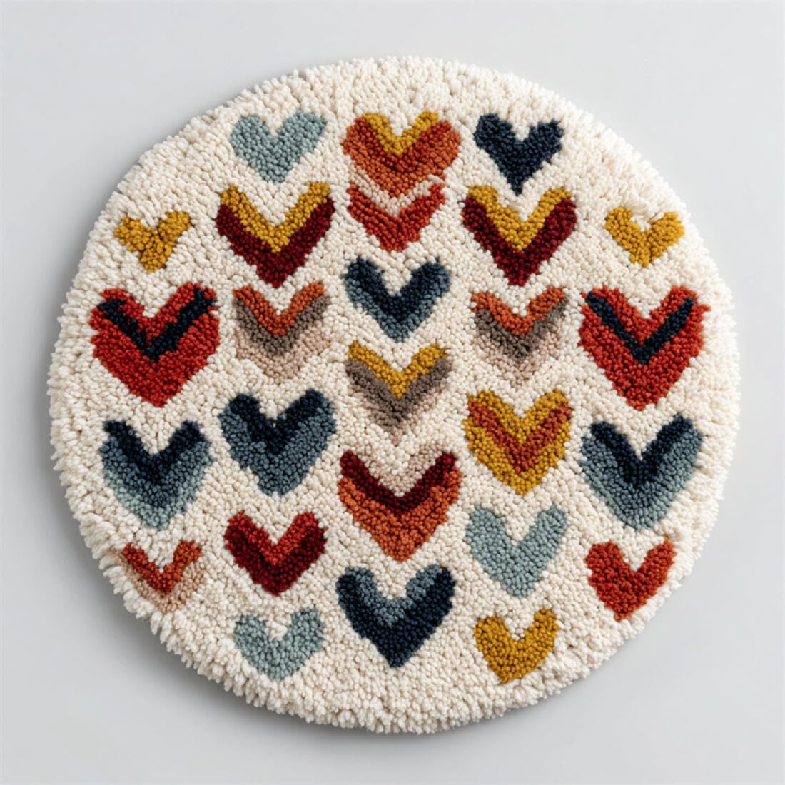 Rqwybcaxn DIY Latch Hook Rug Making Kits for Teens Crochet Hooks Set Colorful Hearts 80x80cm Round Tapestry with Crochet Hook Study Craft Gift