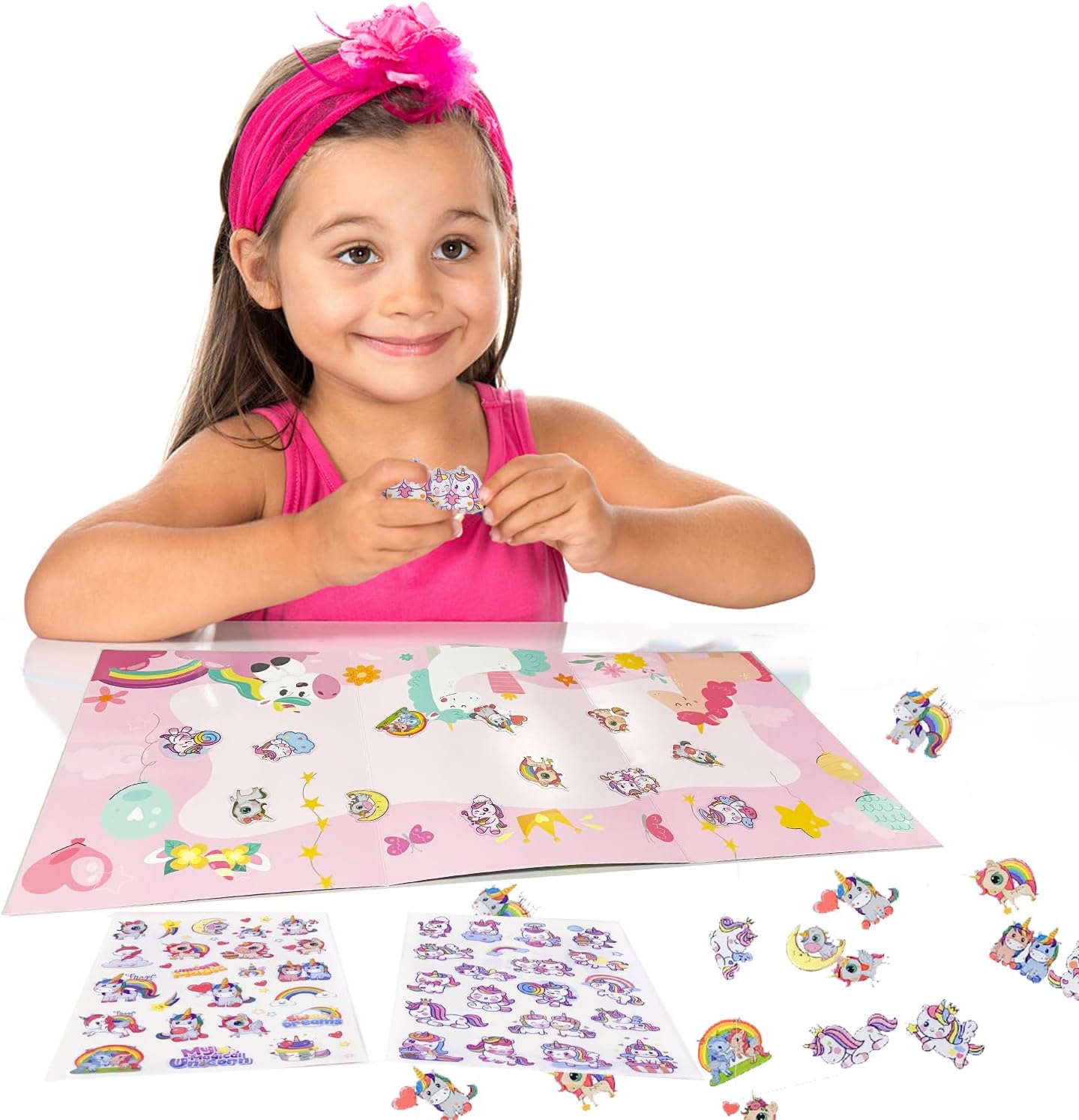 Unicorn Bubble Gun Gift Set – Purple Bubble Maker Toy & Sticker Book with Reusable Stickers | Easter Basket Stuffer & Fun Birthday Surprises Gifts for Girls, Toddlers & Kids