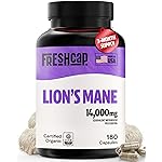 FreshCap Lions Mane Supplement Capsules 14,000mg - Lion\'s Mane Mushroom 14:1 Extract for Brain Support, Premium Ayurveda Organic LionsMane Mushroom for Memory, Focus & Clarity (180 Capsules)