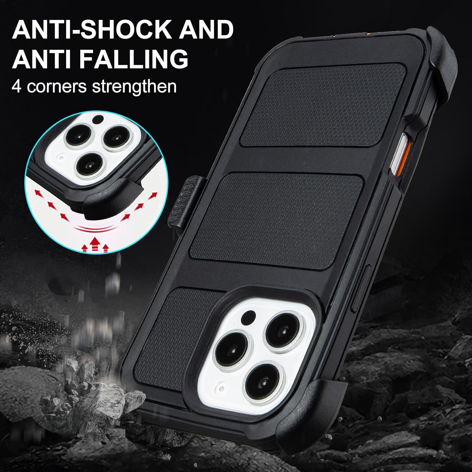 Defender for iPhone 16 Pro Max Case with Clip Holster,Heavy Duty Rugged Full-Body,2 Layers of Sturdy,Anti-Drop,Military-Grade Defender Cover for iPhone 16 Pro Max Phone Case (Black & Orange) - Image 6