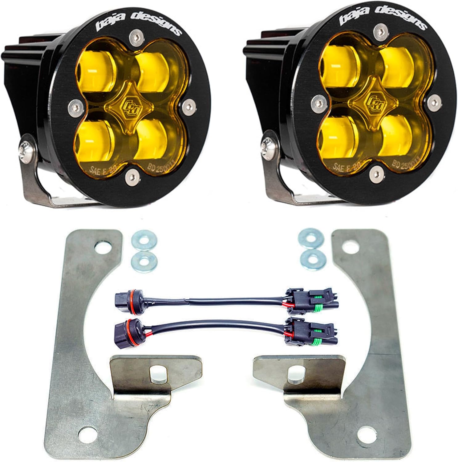 Baja Designs Squadron-R SAE LED Fog Pocket Light Kit for Jeep Gladiator 2020-22, Wrangler JL 2018-22 with OEM Rubicon Bumper (Wide Cornering; Amber)