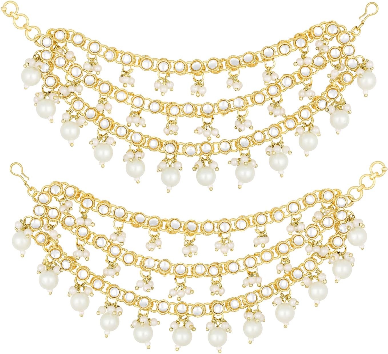 Aheli Gold Plated White Kundan Studded Earrings Chain Ethnic Stylish Fashion Hair Accessories Jewellery Gift for Women