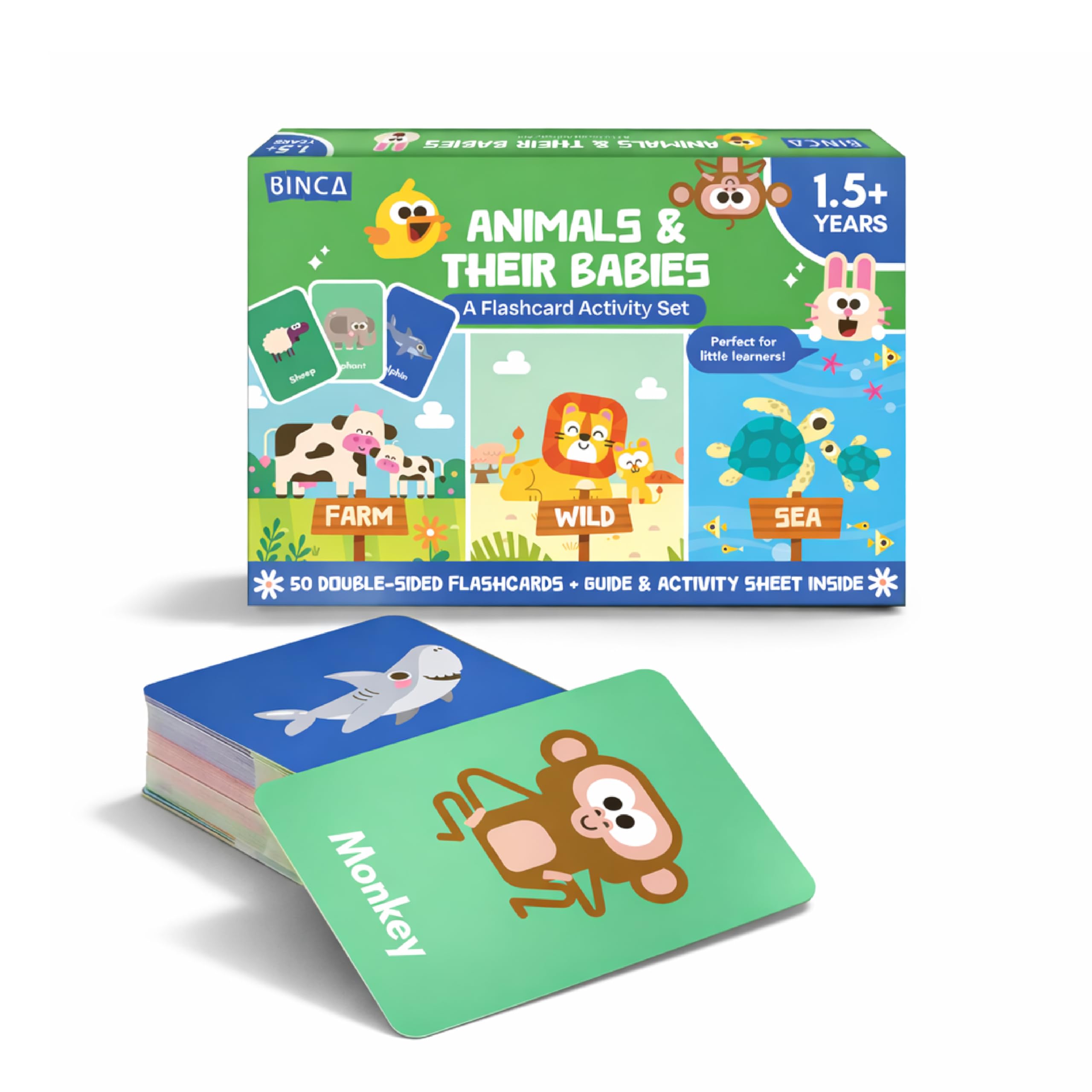 Animal Flash Cards for Toddlers 1–4 – Montessori Learning Cards, Animals & Their Babies Matching Game, Early Learning Toy for Kids (Farm, Wild, Sea)