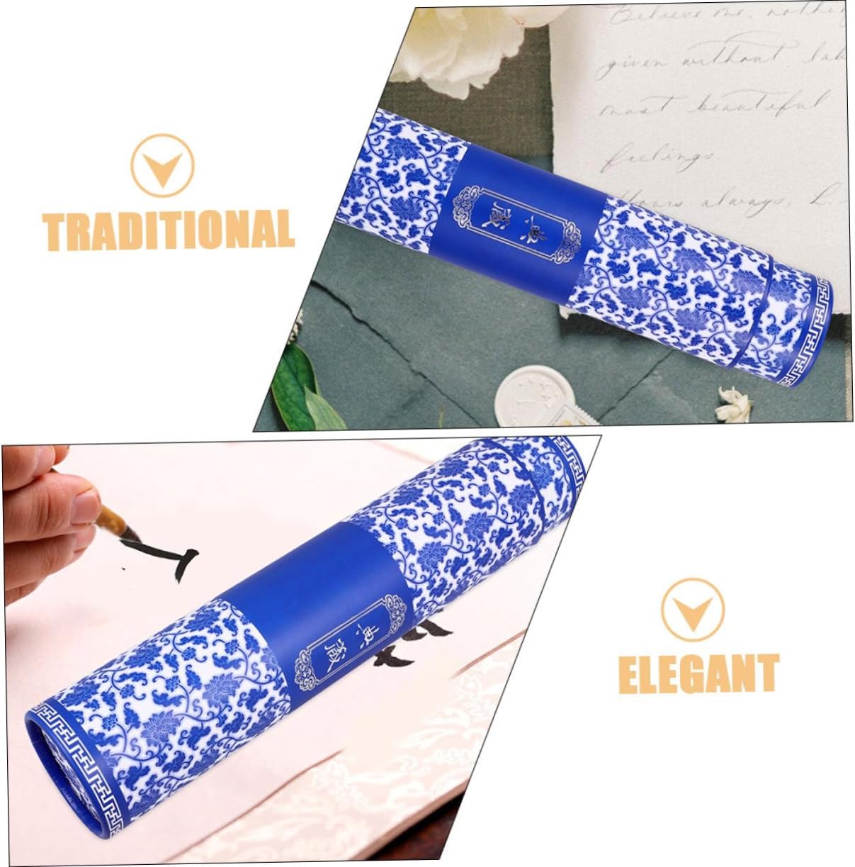 HOMSFOU 2pcs Adjustable Telescoping Poster Tube for Safe Document Storage and Transport and Porcelain Design for Artwork Drawings and Calligraphy Preservation