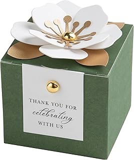 FEIYI 20 PCS Candy Boxes, 3 In 1 Olive Green Favor Boxes with Floral Dec...