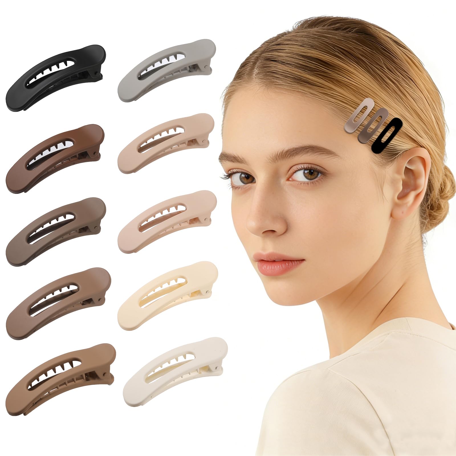Kleine flache Haarspangen für Damen und Mädchen (10 Stück, neutral matt)