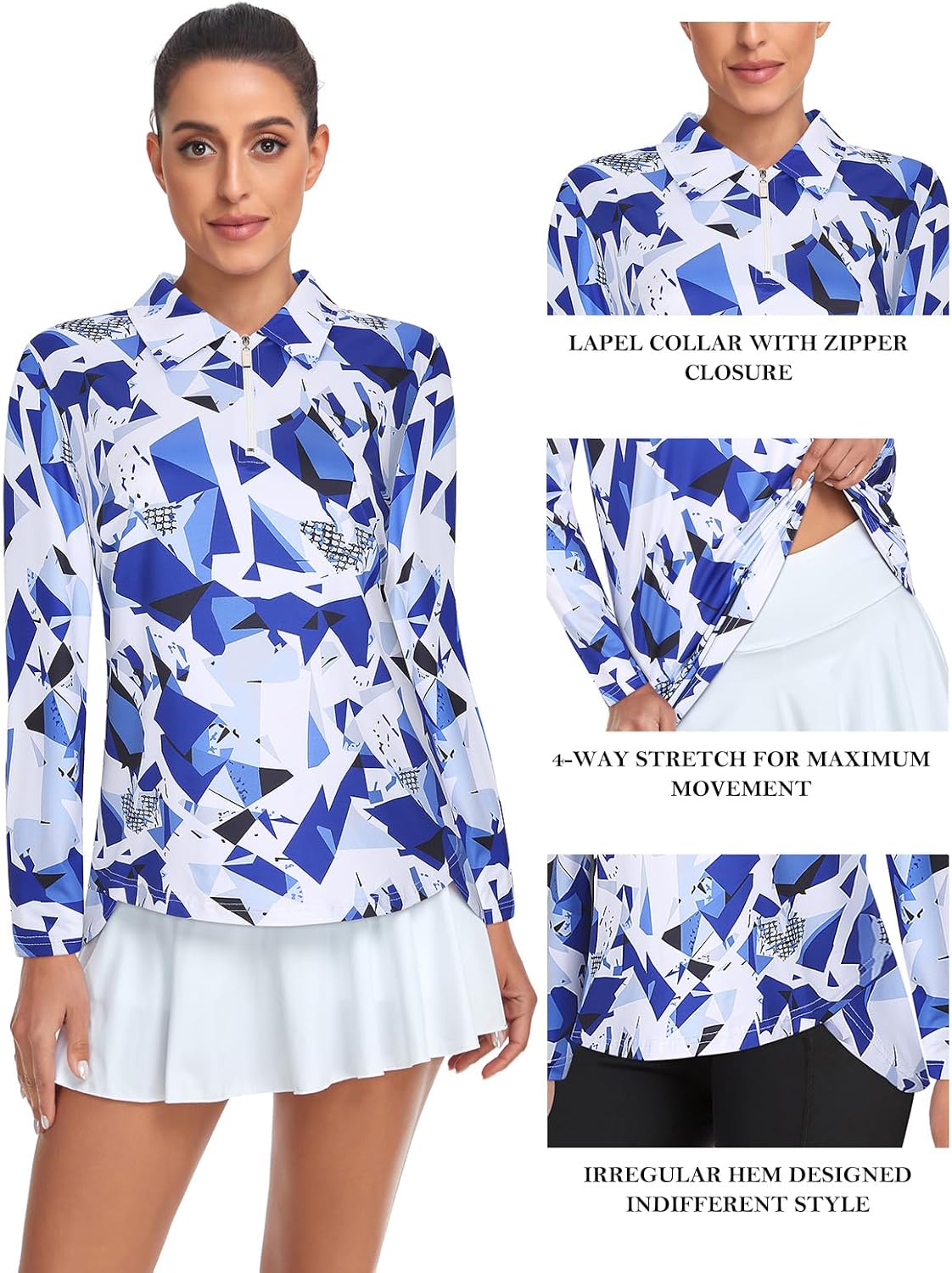 Tanst Sky Women's Golf Shirt UPF 50+ Long Sleeve Quarter Zip Pullover Athletic Hiking Workout Tops - Image 4