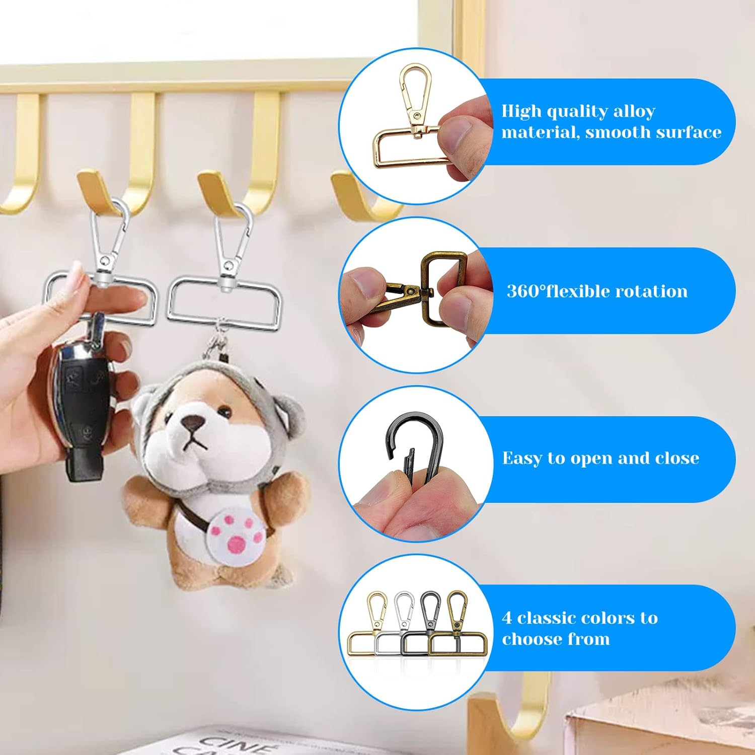 24Pcs 1 1/2 Inch Lobster Claw Swivel Clasps,Metal D Ring Swivel Snap Hooks Lobster Lanyard Clasp Clips Hook for Keychain Lanyard Jewelry DIY Crafts Purse Bag Making(4Colors,3.8cm Inside Diameter) - Image 4