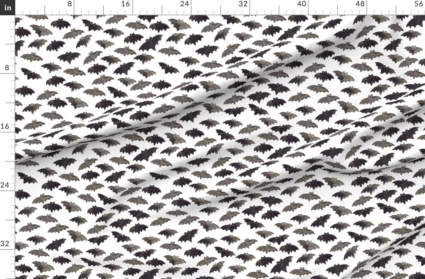 Spoonflower Fabric - Watercolor Bats Large Halloween Bat Print Black Printed on Organic Cotton Sateen Fabric by The Yard - Sewing Quilting Apparel Home Decor