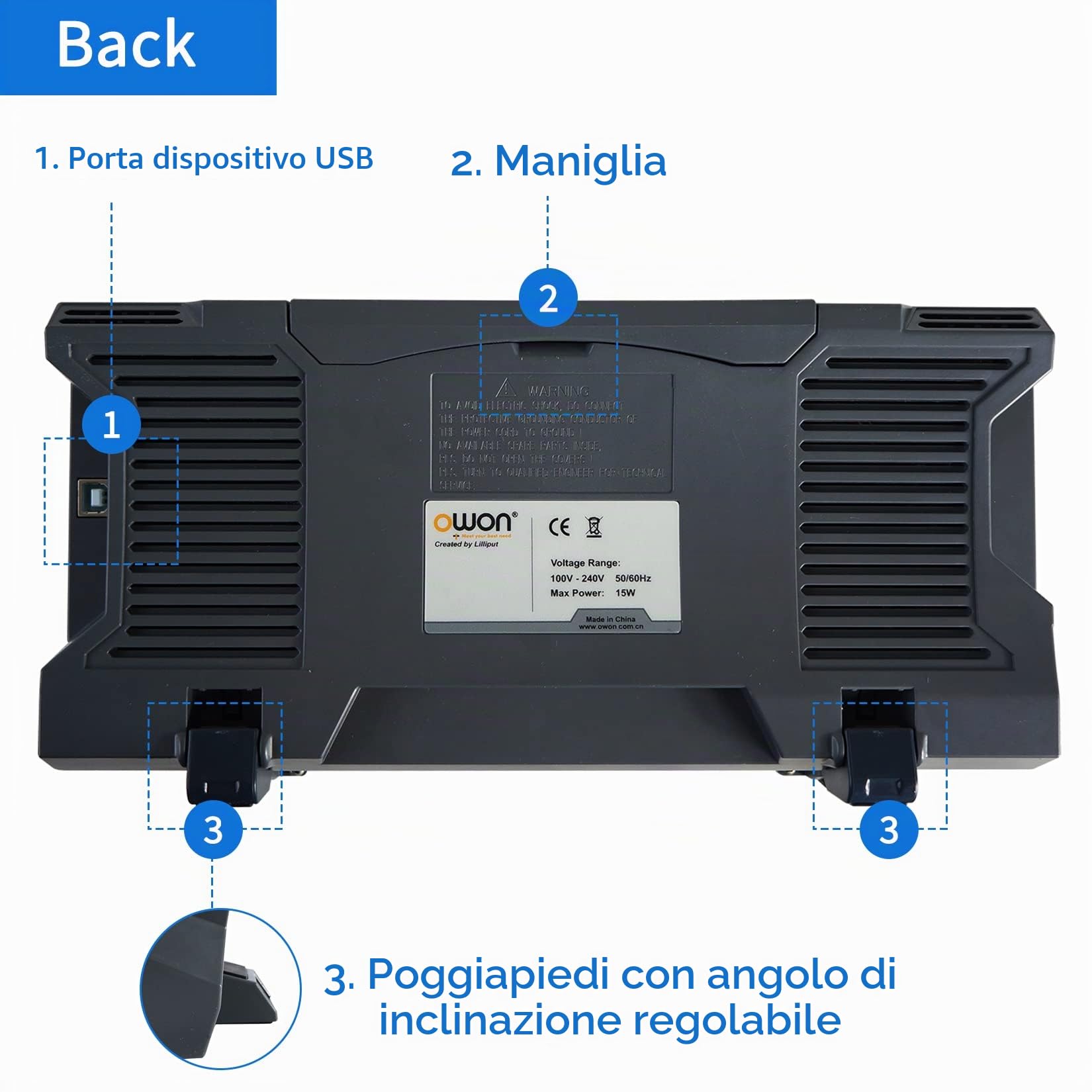 OWON SDS1104 Oscilloscopio digitale a 4 canali larghezza di banda 100 MHZ, frequenza di campionamento 1GS/s, corpo ultrasottile con LCD ad alta risoluzione da 7 pollici