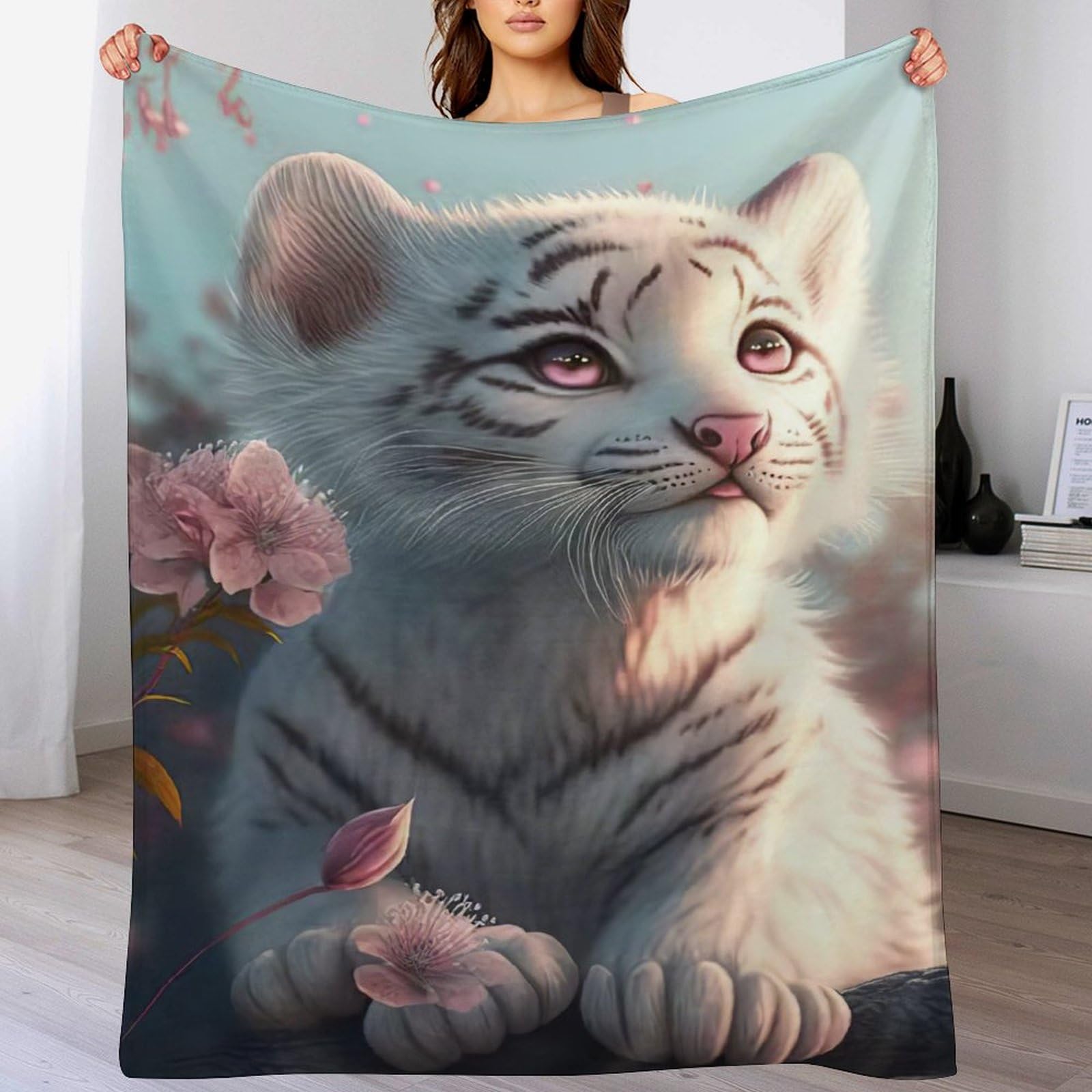 Couverture quatre saison tigre pour jeté de canapé cocooning au salon