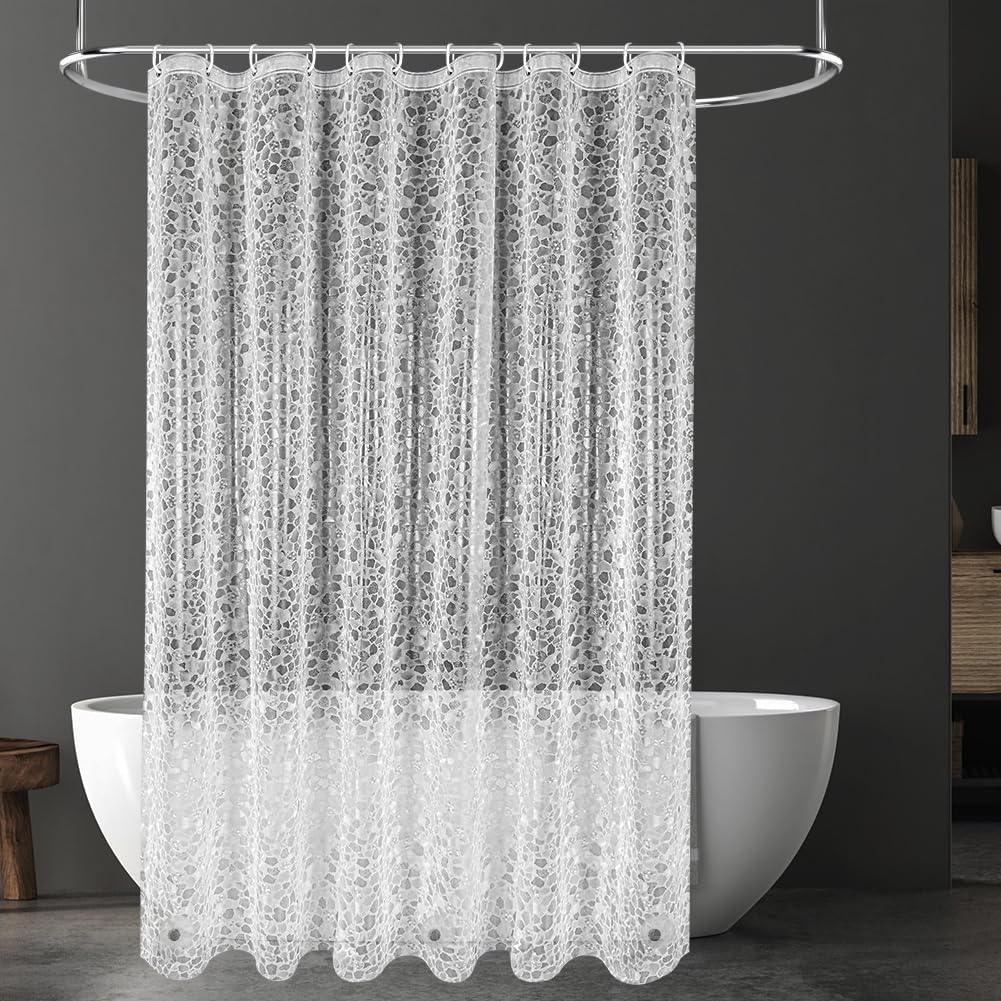 URAQT Shower Curtain Anti Mould, Waterproof PEVA Bath Curtains, Mildew Resistant Bathroom Shower Curtains with 12 Hooks