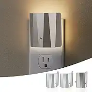 Dawnrise Plug in Night Lights for wall, Dawn to Dusk Night Light with 3000 K/5 Lm, Backlit Nightlights for Bedroom, Kids Room, Hallway, Living Room, Kitchen, Stairway, Entrance (Silver, 3 Pack)