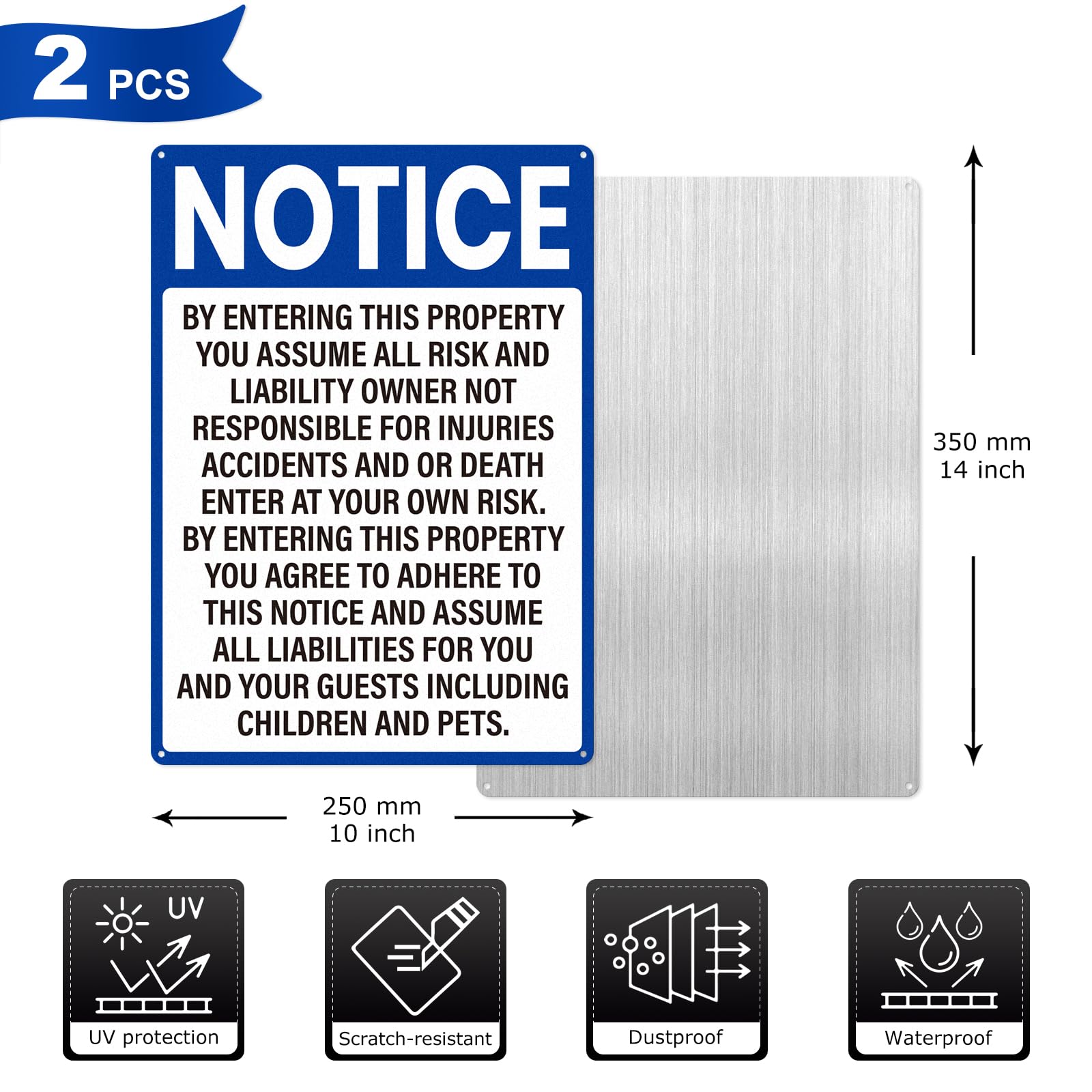 2 Pack Not Responsible for Accidents or Injuries Sign 10"×14" Blue — Amazon image 2