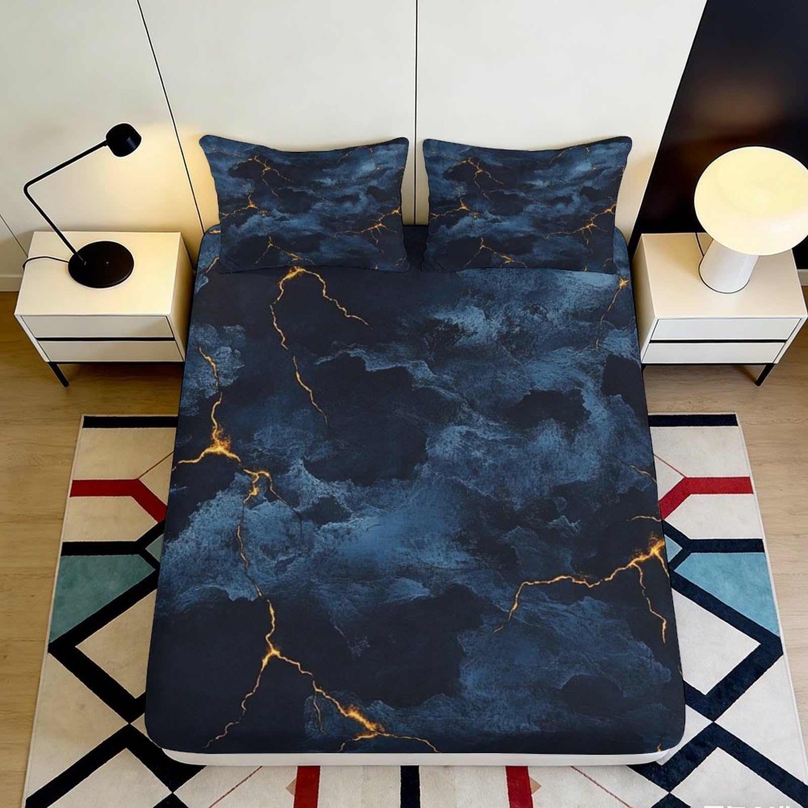 Jqzkxnhpbr Style-8 3D Printed Dark Marble Fitted Sheet Microfiber Soft Touch Gold Vein Mattress Cover For Bedroom Dorm Decor 90X200x25cm