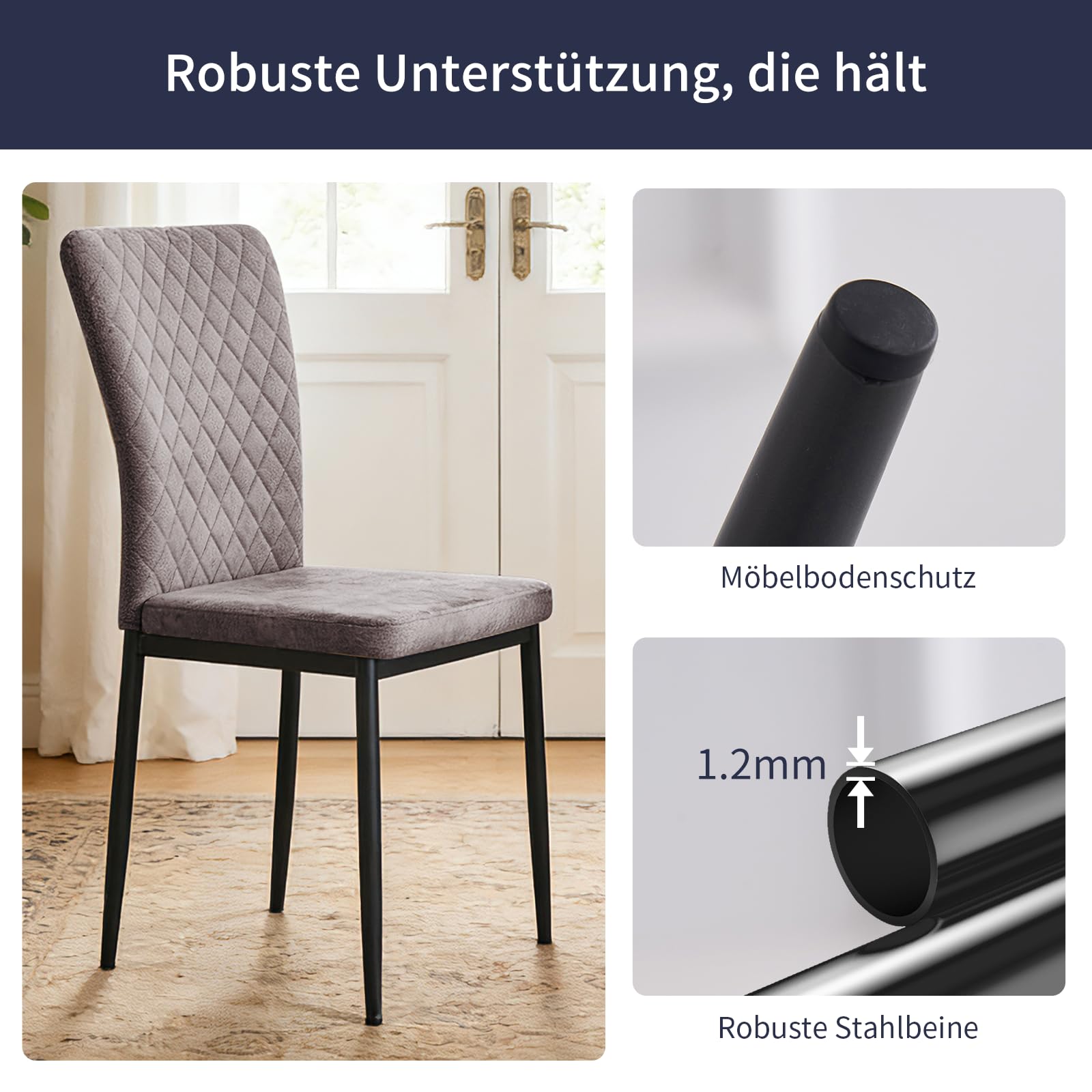 Sedie da soggiorno con rivestimento in velluto, schienale alto, struttura in metallo cromato e moderno design a griglia per soggiorno, sala conferenze e aule (6, grigio chiaro)