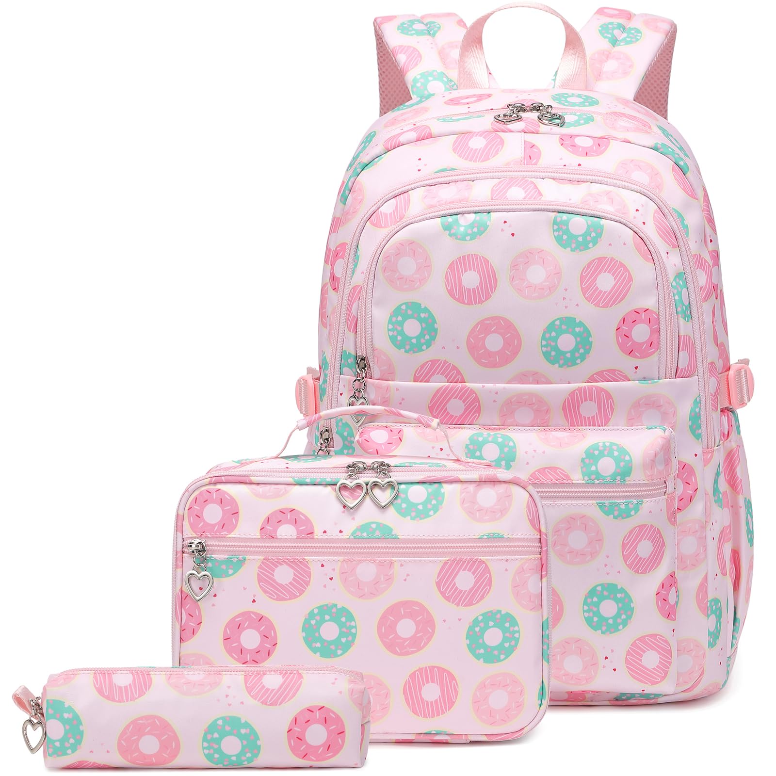 Joyfulife Donut Prints Backpack and Lunch Box for Girls, Kids Backpack for Girls School Bags Backpack with Lunch Box and Pencil Case