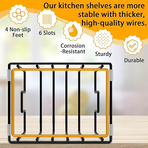 Miniatura 5 de Paquete de 2 organizadores de tablas de cortar y soporte para tapa de olla, estante organizador de gabinete de cocina con 7 y 5 compartimentos,