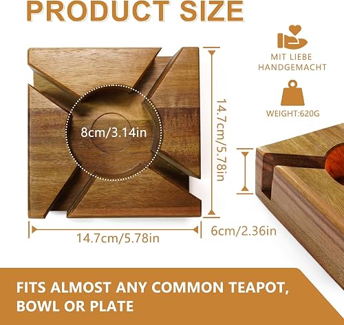 Fabriqué en Bambou Naturel Chauffe Theiere, Résistant à la Chaleur Réchaud pour ThéIère, Fait à La Main Bougeoir Chauffe ThéIère, Chauffe ThéIère Bougie Convient pour ThéIère Boisson Nourriture - 2