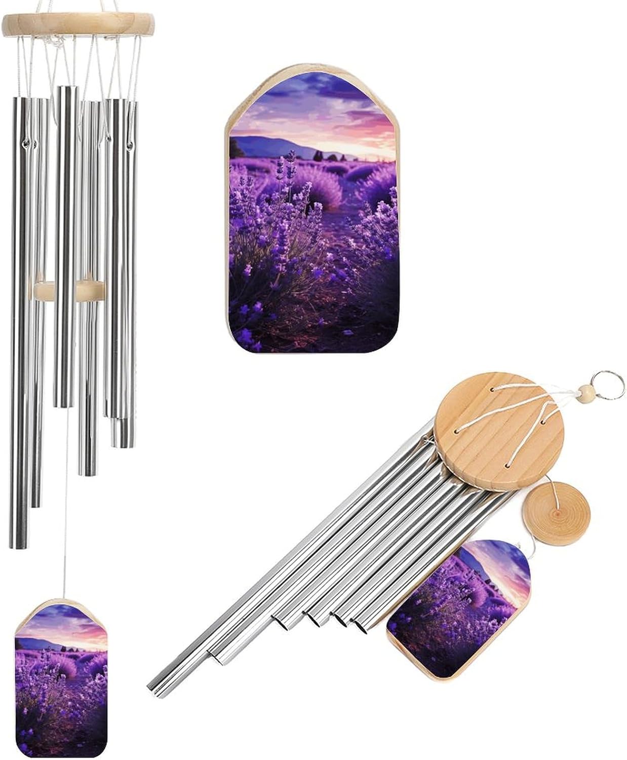Outdoor Wind Chimes, Purple Lavender Printed Wind Chimes,Simple Wind Chimes,Curtain Wind Chimes for Home Decoration
