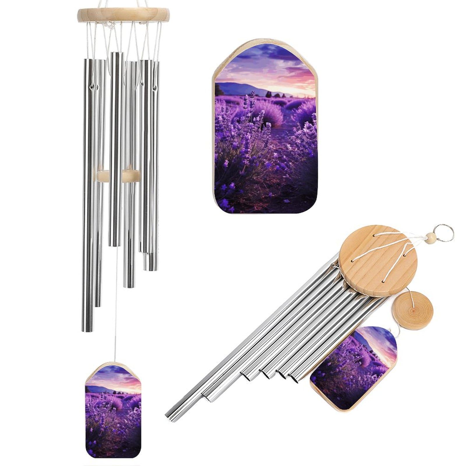 Outdoor Wind Chimes, Purple Lavender Printed Wind Chimes,Simple Wind Chimes,Curtain Wind Chimes for Home Decoration