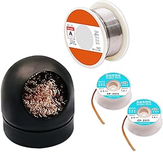 Soldering Iron Tip Cleaner Kit, 0.8mm Rosin Core soldering iron tip cleaner (3.5oz /100g) with Soldering Iron Tip Cleaner No-Clean Solder Braided Wicks (2.5mm / 5ft) 2PCS for DIY