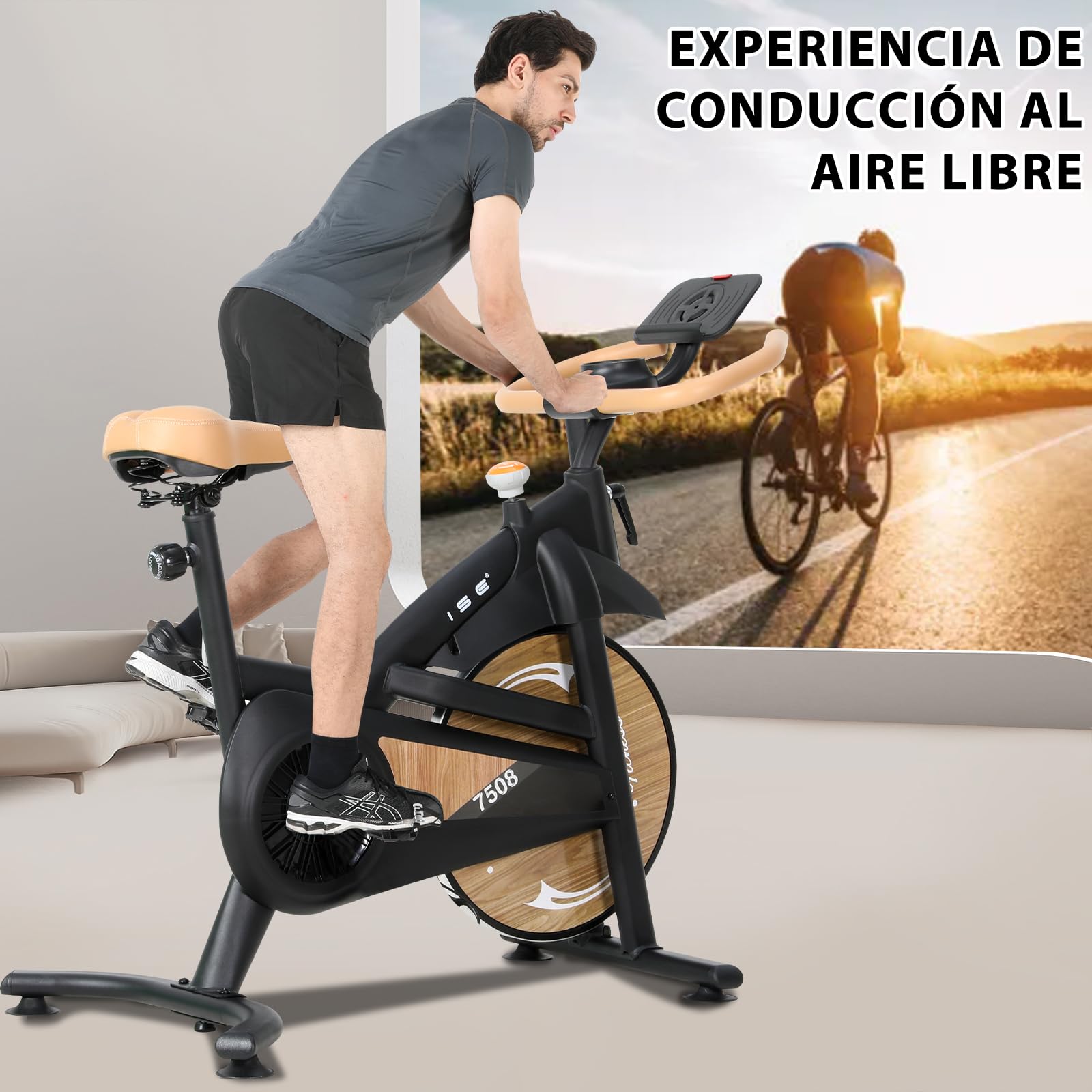 ISE Bicicleta Estática con Resistencia Magnética 8kg Volante,Bici Estatica con Pantalla LCD,Gran Soporte Para Tableta,Bicicletas Estaticas en Casa con Asiento Cómodo,Silencioso, Estabilidad,Max.130kg