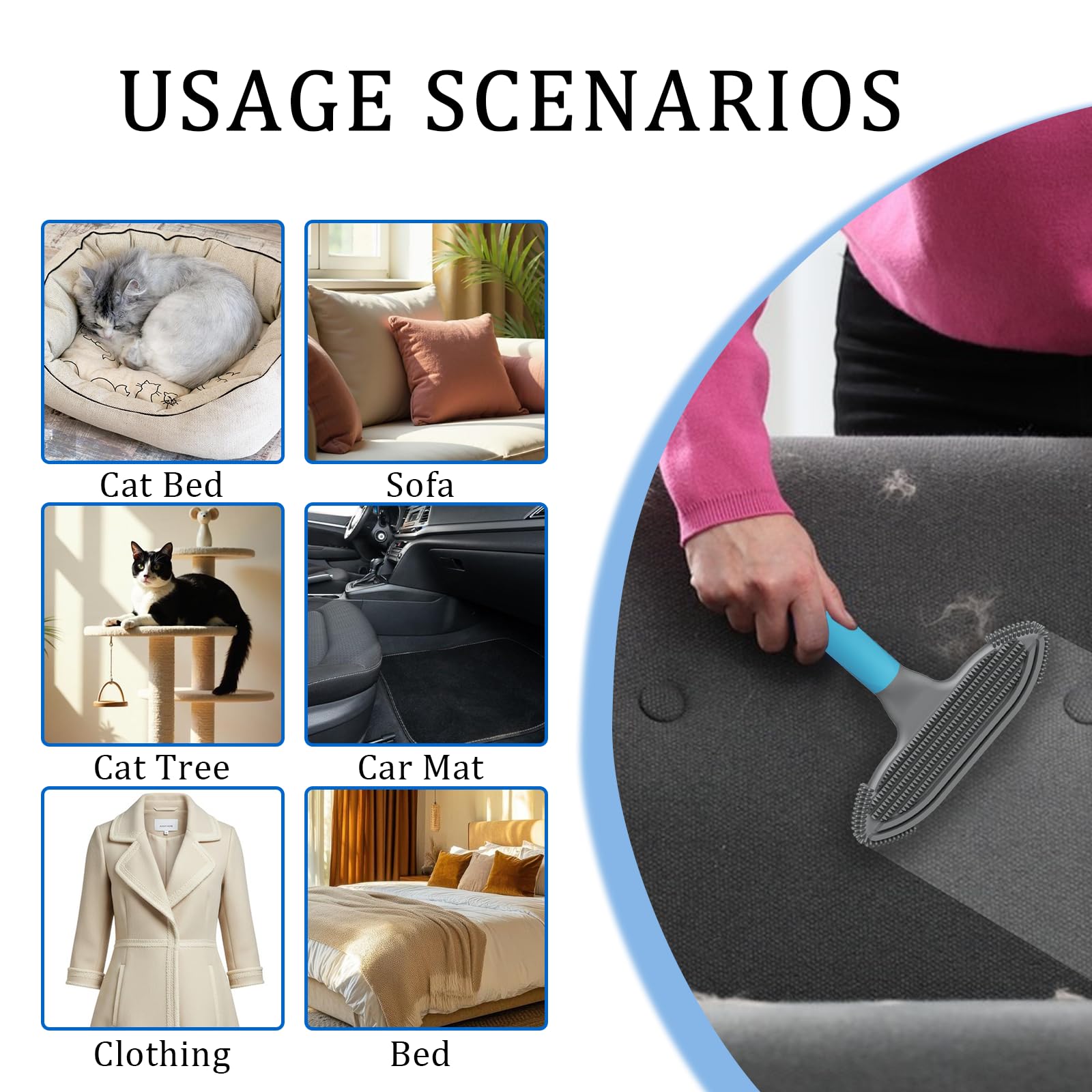 Pet Hair Removal Tool and Pet Hair Remover with 3 in 1 Silicone, Cat Dog Hair and lint Fur Remover for Carpet Couch Cat Tree Bed Furniture and Car Interior, Reusable and Portable,2 Pack - image 6