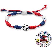 Trinckle Soccer Gifts for Boys, Soccer Bracelets with Stickers as World Soccor Game Cup Jewelry, Adjustable Mexico USA Socer Jersey Accessories as Sports Gifts Patriotic Jewelry for Fans Players Team