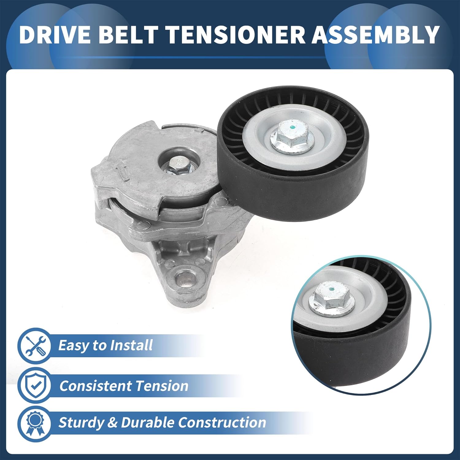 Belt Tensioner Drive Belt Tensioner Pulley Assembly for Ford F-150 2.7L V6 2015-2024 No.FL3Z6A228A Metal 1 Pc